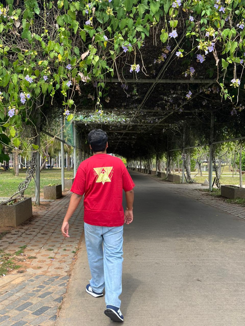 Walking through a flowered tunnel